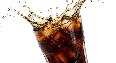 Isolated Photo Cola Splash In Glass With Ice Cubes