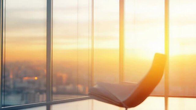 Executive chair finding success overlooking a city sunset