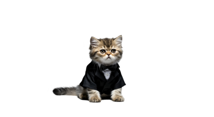 Isolated Photo Cute Kitten Wearing Black Tuxedo And Bow Tie