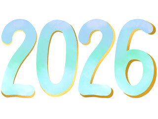 2026数字デザイン・年賀状素材・水色と金色