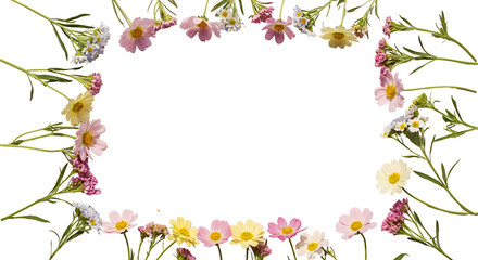 Isolated Photo Floral Frame Delicate Daisies Soft Pink Yellow White Flowers
