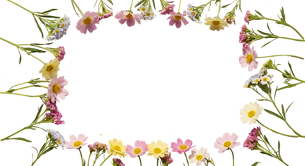 Isolated Photo Floral Frame Delicate Daisies Soft Pink Yellow White Flowers