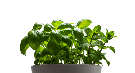 Isolated photo fresh green basil and mint plant healthy herb leaves