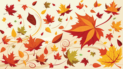 Colorful fall leaves gently falling against a clean white background, creating a serene autumn atmosphere..eps