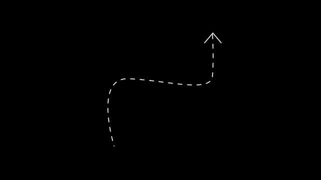 Animated dashed arrow pointing upwards on black background motion graphic simple directional