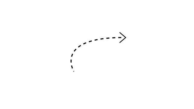 Dotted line arrow animation showing progress direction change and forward movement on white