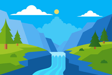 Obraz premium Scenic landscape with waterfall mountains and trees