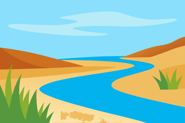Illustration of a river flowing through a desert area