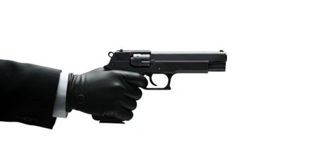 Isolated Photo Hand Holding Gun Black Suit White Gloves