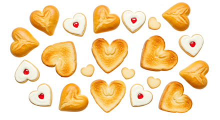 Isolated Photo Heart Shaped Pastries and Cookies Variety Top View