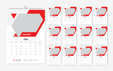 12 page calendar design for 2026, 2026 corporate calendar template