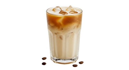 Isolated Photo Iced Coffee With Cream and Ice Cubes