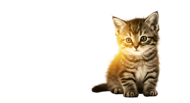 Isolated Photo Kitten Sitting Transparent Background Golden Light