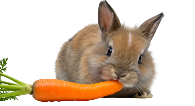 Isolated Photo of a Bunny Eating a Carrot on Transparent Background