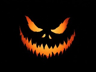 Evil Jack-o-Lantern Vector Logo, Flat Icon Design with Orange and Dark Red Color Scheme, Symmetrical Outline