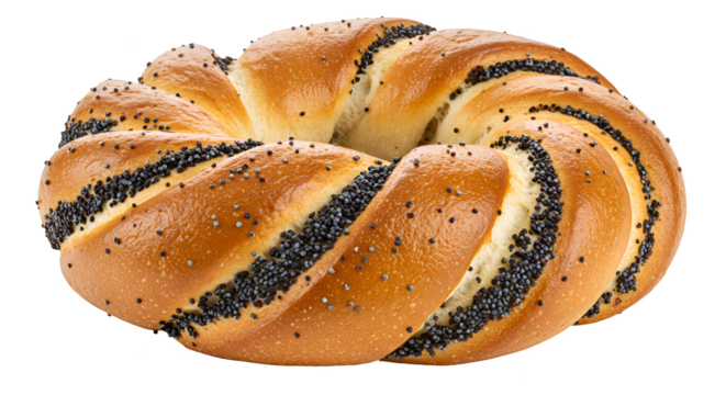 Isolated Photo of a Twisted Pastry with Poppy Seeds and Sugar Glaze