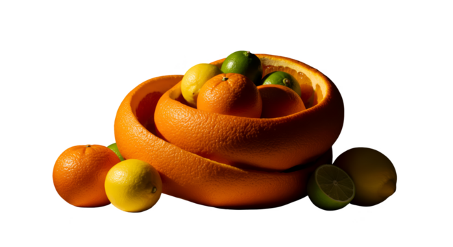 Isolated Photo of Assorted Citrus Fruits in Orange Peel Bowl