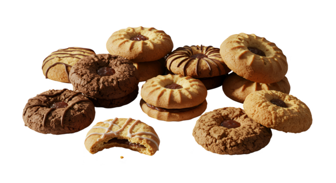 Isolated Photo of Assorted Cookies With Dark and Light Chocolate Drizzle