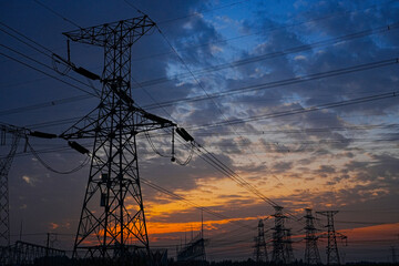The power supply facilities of contour in the evening