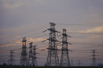 The power supply facilities of contour in the evening