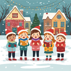 Fototapeta premium Vector anak anak yang sedang merayakan hari raya natal