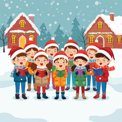 Vector anak anak yang sedang merayakan hari raya natal