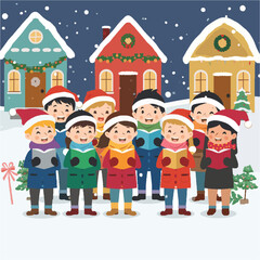 Fototapeta premium Vector anak anak yang sedang merayakan hari raya natal