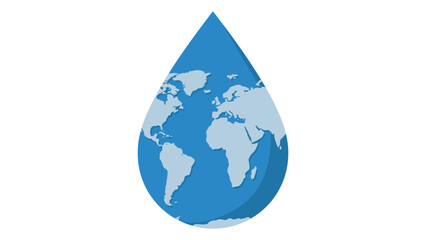 Obraz premium Flat vector single water droplet forming the shape of planet Earth, symbol of global purity and sustainability.