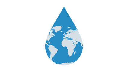 Obraz premium Flat vector single water droplet forming the shape of planet Earth, symbol of global purity and sustainability.