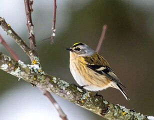 Small bird perched on branch in winter