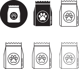Pet food bag icons with paw prints ideal for design on transparent background silhouette
