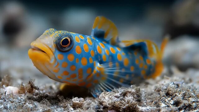 Vibrant mandarin fish underwater close up detailed view