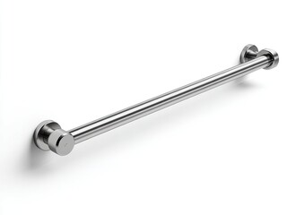 Stainless steel grab bar against a white background