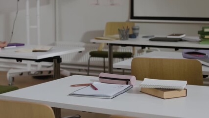 Education, empty classroom on college campus for learning or study. Development, space and university with desks in school for after hours knowledge or scholarship. class room. university student - Powered by Adobe