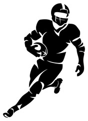 Fototapeta premium Football player running with ball silhouette. American football athlete in helmet and gear charging forward. Perfect for sport, team, competition, NFL, athletic, game day, touchdown design concepts.