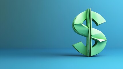 Green dollar sign on blue background. 3D illustration. 3D rendering.