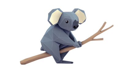 koala low poly origami style on transparent background