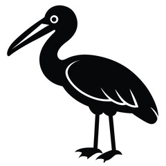 Beautiful wild stork with long red beak and white feathers on a branch, also available as an isolated vector illustration