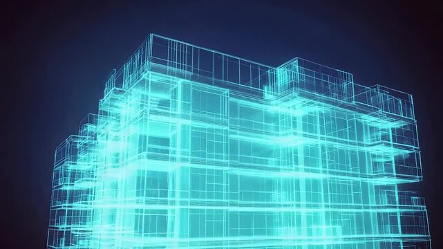 Digital building blueprint displaying modern architecture design