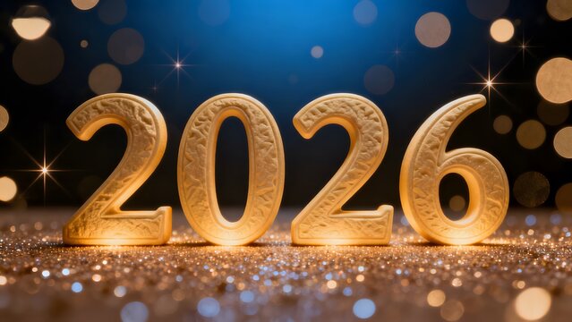 Golden numbers 2026 on glitter surface