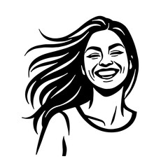 Happy girl with flowing hair vector illustration 