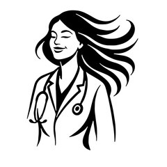 girl with long hair, Happy Woman Silhouette Vector 