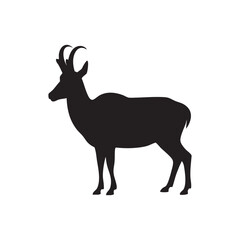 Chamois Silhouette Vector - Black Goat Antelope Icon Standing Profile