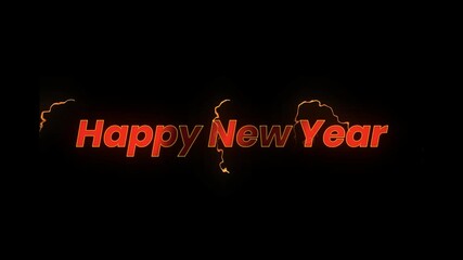 Fiery Happy New Year Text Animation with Electric Effect on Black Background