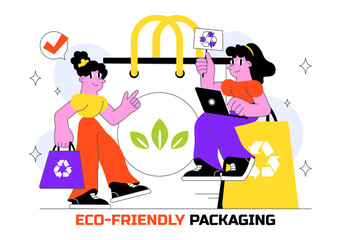 Eco Friendly Packaging Design Vector Illustration Featuring Sustainable Takeaway Paper Package with Botanical and Recyclable Biodegradable Materials