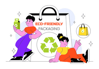 Eco Friendly Packaging Design Vector Illustration Featuring Sustainable Takeaway Paper Package with Botanical and Recyclable Biodegradable Materials