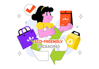 Eco Friendly Packaging Design Vector Illustration Featuring Sustainable Takeaway Paper Package with Botanical and Recyclable Biodegradable Materials