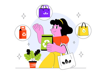 Eco Friendly Packaging Design Vector Illustration Featuring Sustainable Takeaway Paper Package with Botanical and Recyclable Biodegradable Materials