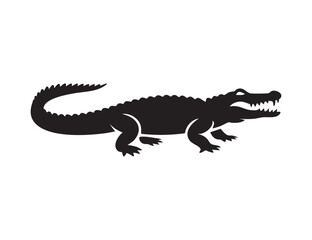 Simple Crocodile Alligator Silhouette Vector Black Snapping Jaw Logo Icon