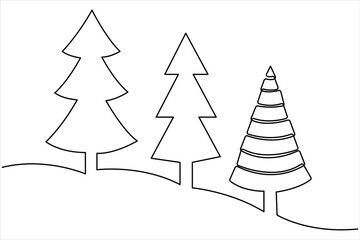 Obraz premium Christmas tree continuous one line art drawing of outline vector illustration. Simplicity symbol tree sign isolated on white background 